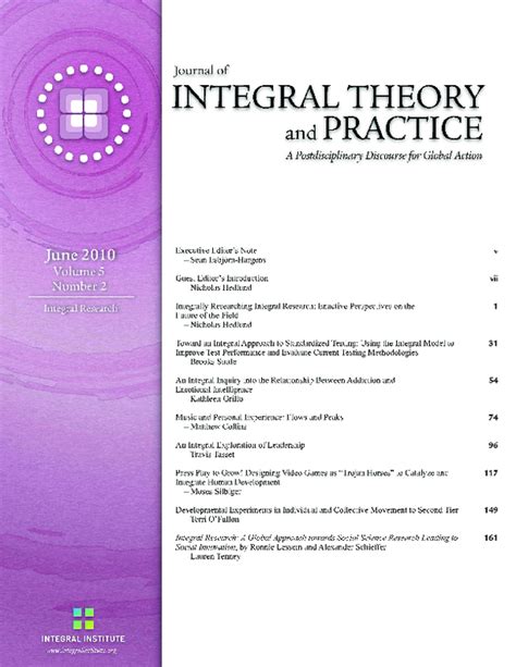 Pdf Journal Of Integral Theory And Practice Special Issue On