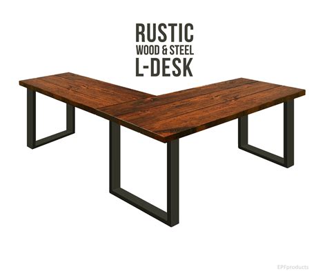 L Shaped Desk Modern Square Leg Rustic Wood And Steel Desk Industrial