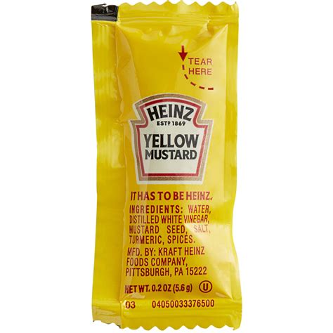 Heinz 56 Gram Yellow Mustard Packets 200case