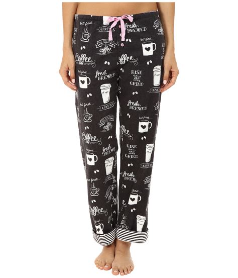 Pj Salvage Fall Into Flannel Coffee Print Pajama Set In Smoke Gray Lyst