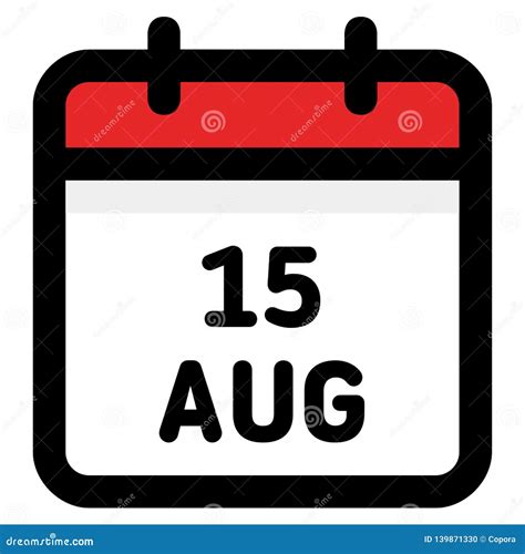 15 August Calendar Icon Vector Illustration Stock Vector