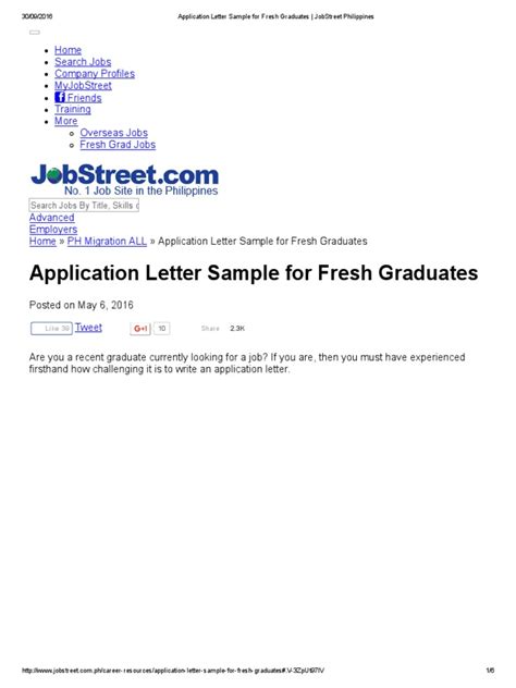 You would compose a letter of application for a variety of purposes which are either domestic or professional. Application Letter Sample for Fresh Graduates _ JobStreet Philippines | Human Resource ...