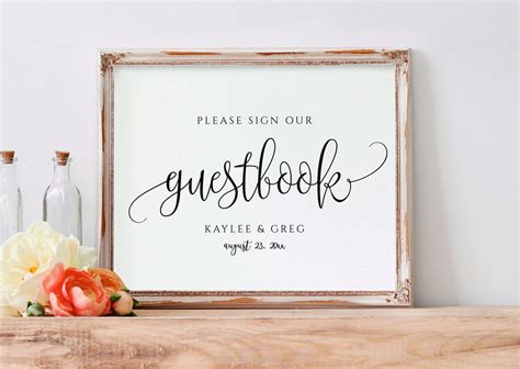 Printable Wedding Sign Guest Book 8x10 Pdf Rustic Calligraphy B