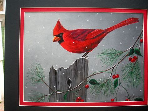 Bird Painting Winter Cardinal Original Painting Wildlife