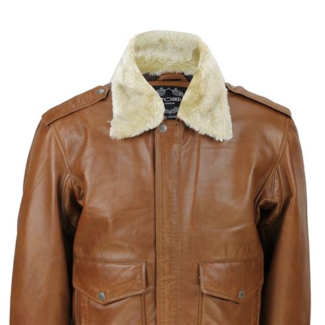 New Mens Real Leather Us Air Pilot Bomber Jacket Removable Fur Collar
