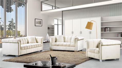 Meridian Furniture 615 Kayla Cream Velvet Tufted Sofa Loveseat And Chair Set 3pcs Modern Buy