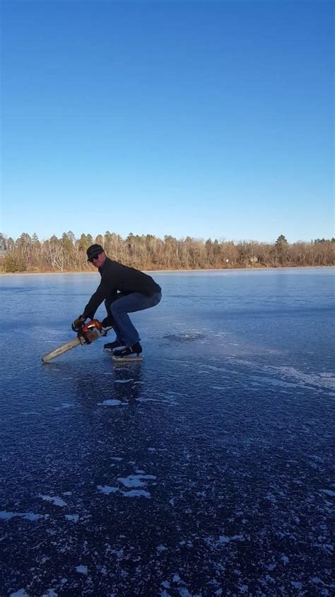 Man Uses Chainsaw To Cross Frozen Lake Jukin Licensing