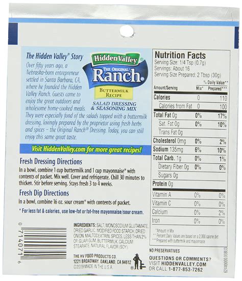 Find ranch packet on sale now! Ranch Dressing Mix Nutritional Information | Besto Blog