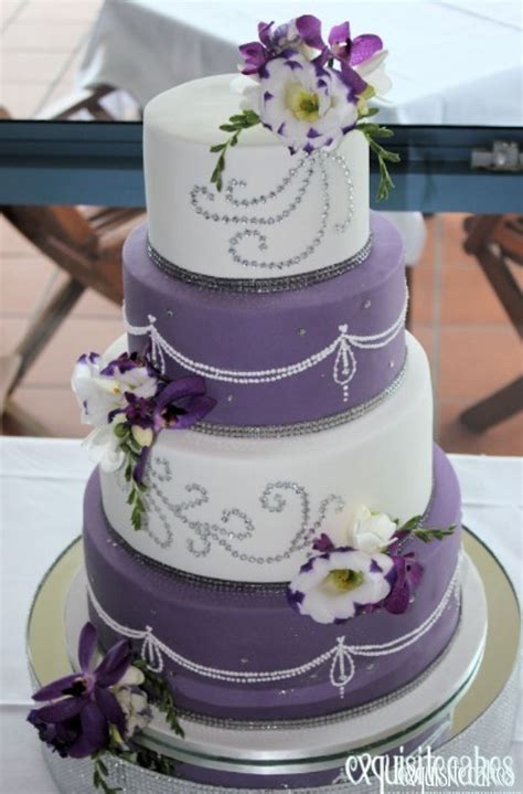 Trish 4 Tier Purple And White Wedding Cake With Crystals Exquisite Cakes Sydney