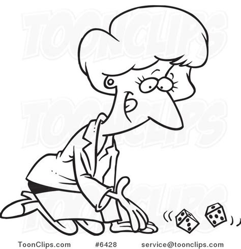 Cartoon Black And White Line Drawing Of A Business Woman Kneeling And