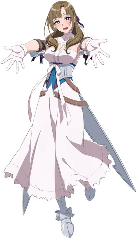 An Anime Character With Long Hair And White Dress Holding Two Swords In Her Hands