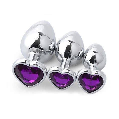3pcs Set Diamond Butt Toy Plug Anal Insert Heart Jeweled Gem Metal Sm