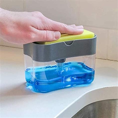 Soap Pump Dispenser And Sponge Holder With 1 Cleaning Sponges For Kitchen Sink And Dish Washing