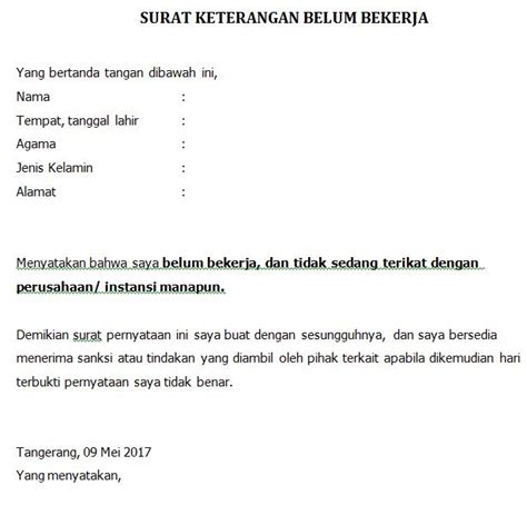 Surat Keterangan Belum Bekerja Riset