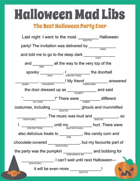 Spooky Mad Libs Printable Printable Word Searches