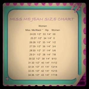 Miss Me Jeans Miss Me Size Chart Poshmark