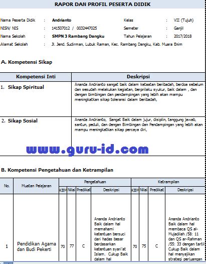 format raport k13 smp revisi 2017 - Info Guru Terbaru