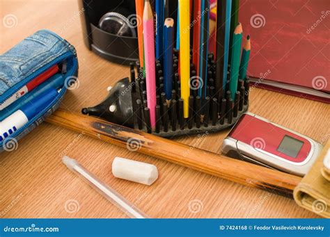 Phone And Colour Pencils Stock Photo Image Of Case Marker 7424168
