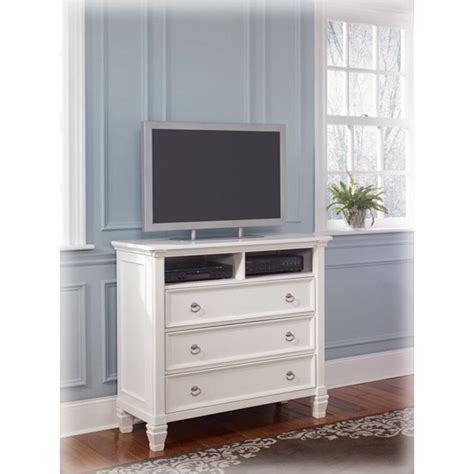 64.25 x 91.75 x 64.25 king sleigh bed: B672-39 Ashley Furniture Prentice - White Bedroom Media Chest