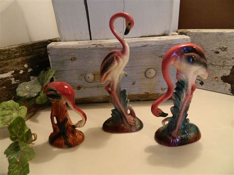 Set Of 3 Vintage Mid Century Florida Flamingo Figurines Etsy