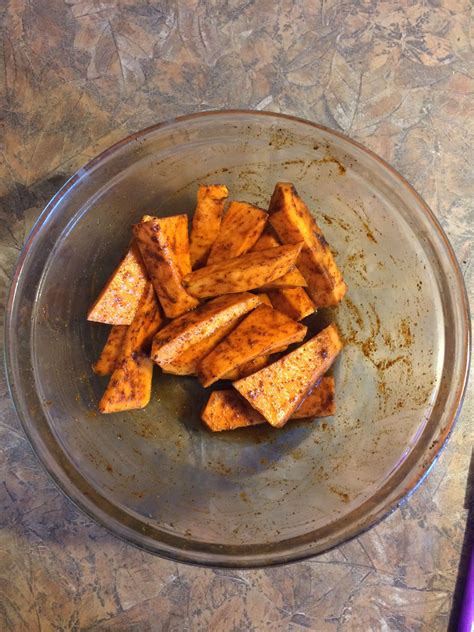 Just what i was looking for with sweet potato fries. Sweet potato fries •1/2 large-157cals •1 tsp olive oil ...