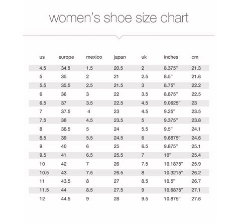 Womens Shoes Size Chart