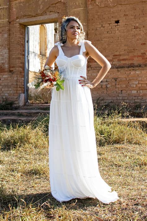Vestido Branco Longo Vestido Para Casamento Diurno Ana Violeta