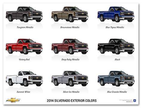The 2016 chevrolet colorado is ranked #1 in 2016 compact pickup trucks by u.s. 2014 Silverado Exterior Colors Art Poster - ChevyMall