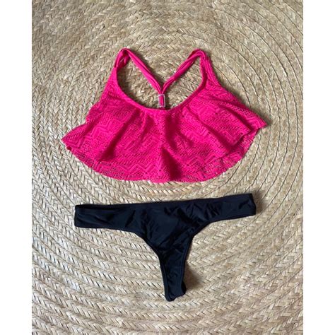 Hot Pink Lace Black Bikini Swimsuit M Shopee Philippines