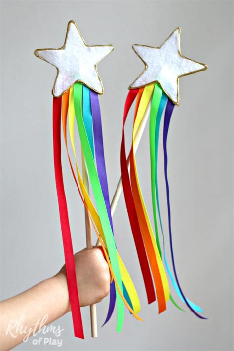 Rainbow Ribbon Magic Wand Diy Toy For Kids Diy Wand Rainbow Ribbon
