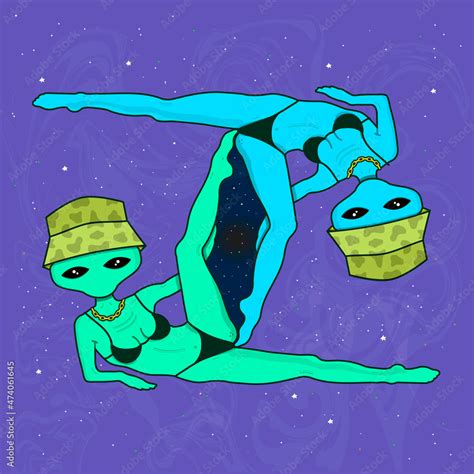 Alien Sexy Hot Girls In Space Vector Cartoon Character Illustration