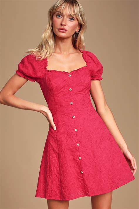 Pretty Puff Sleeve Dress Red Skater Dress Mini Dress Dress Lulus