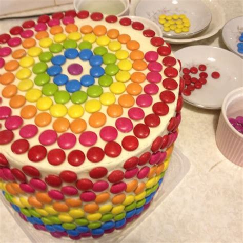 Rainbow Layer Smartie Cake Birthday Party Cake Party Cakes Smarties
