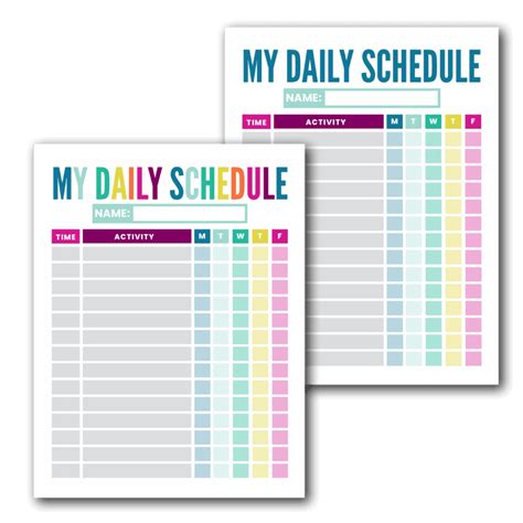 Daily Schedule Template Printable Prince Bean