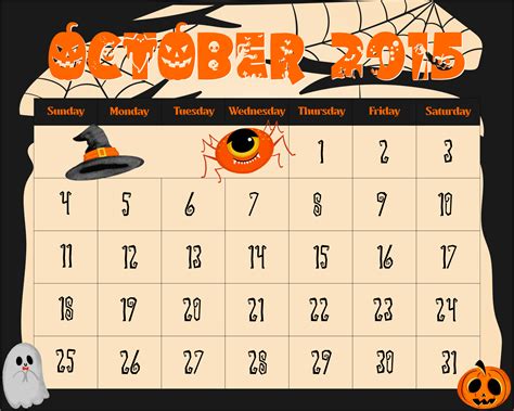 5 Best Images Of 2015 Calendar Printable October Halloween October