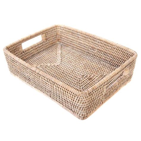 Rattan Rectangular Basket With Rounded Corners And Cutout Handles