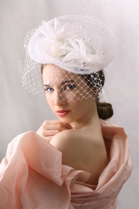 White Veiled Wedding Hat Spring Summer Wedding Fascinator Bridal