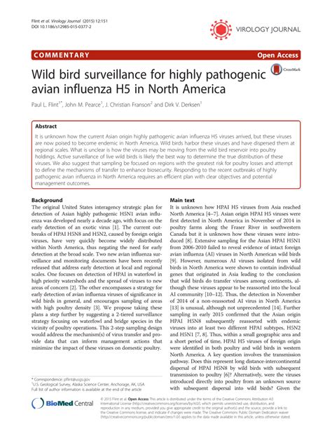 Pdf Wild Bird Surveillance For Highly Pathogenic Avian Influenza H5