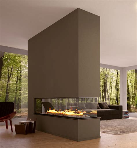 The indoor/outdoor fireplace functions like another window during daytime hours, allowing natural light from the outside to pass through to the inside. Two Sided Fireplace Warms Spacious Interior Effortless ...