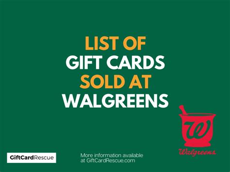 List Of Gift Cards Sold At Walgreens