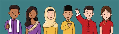 Portrait Of Mix Races Men And Women In Malaysia Stock Illustration
