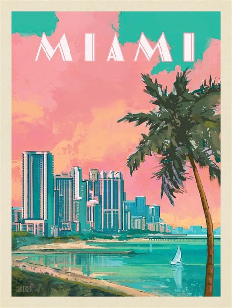 Miami Fl South Beach Anderson Design Group Retro Travel Poster