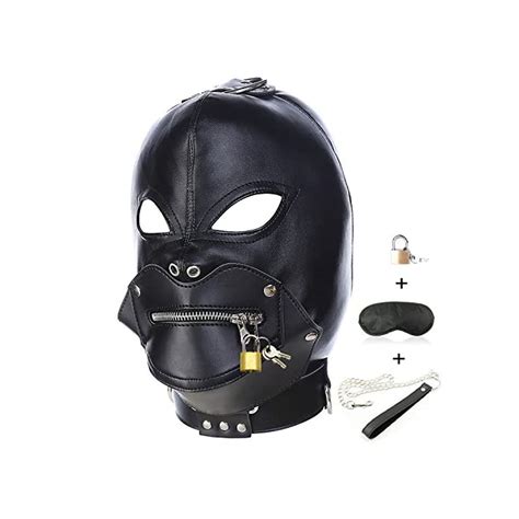 Buy Leather Bondage Gimp Mask Hood Black Full Face Blindfold Breathable Restraint Head Hood