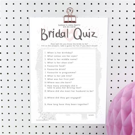 Personalised Bride To Be Quiz To Print By Tandem Green