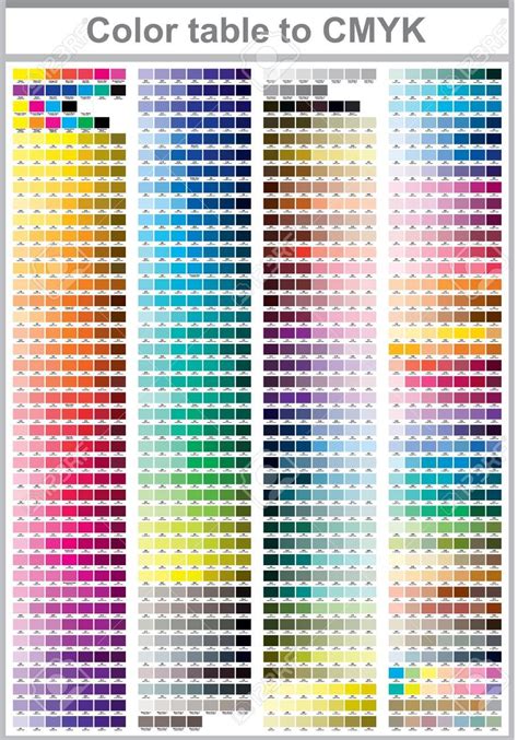 Color Table Pantone To Cmyk Color Print Test Page Illustration
