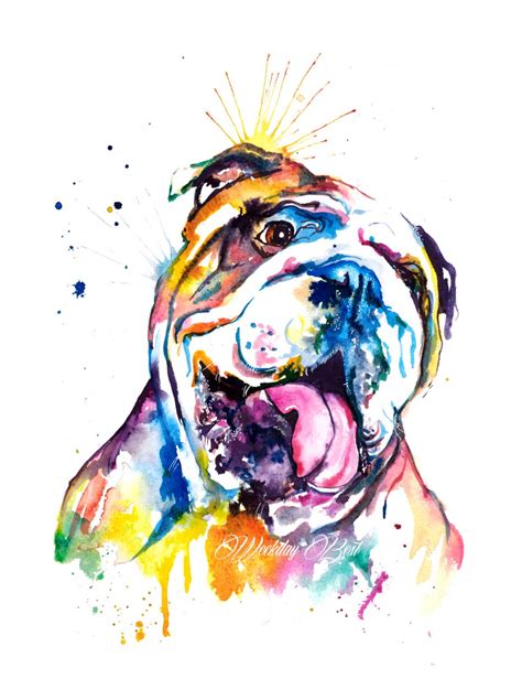 Colorful English Bulldog Art Print Print Of My Original Watercolor
