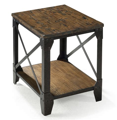 Magnussen Home Pinebrook Small Rectangular End Table With Rustic Iron