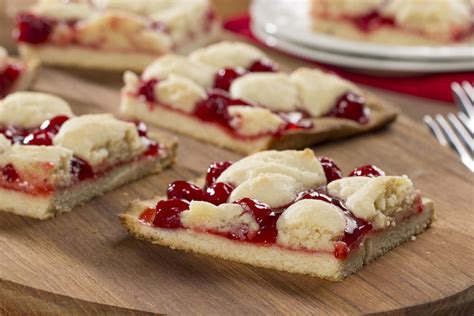 I kept the flavoring simple with just vanilla, but you can add some lemon zest or a touch of almond extract as well. Cherry Kuchen Bars | MrFood.com