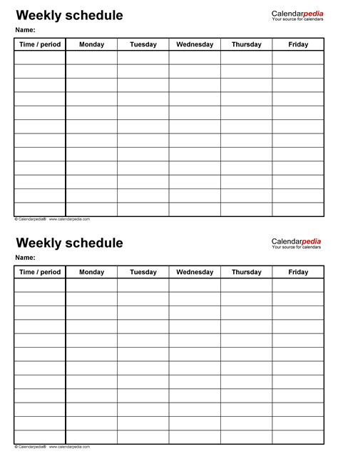 Free Weekly Schedules For Excel Templates