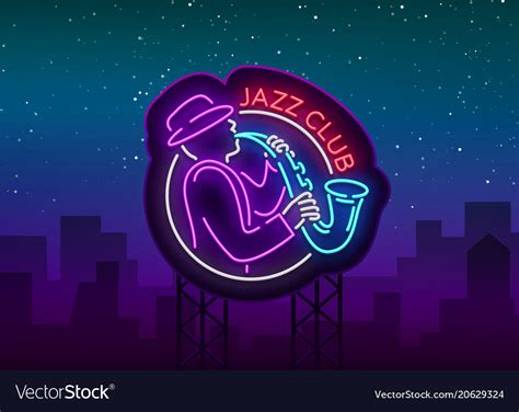 Jazz Club Neon Neon Sign Logo Brilliant Royalty Free Vector
